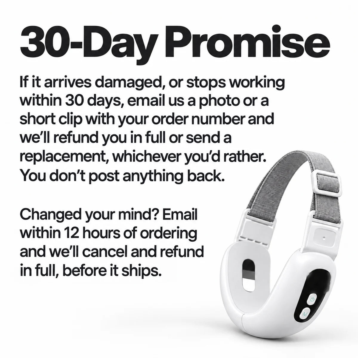 ChinRescue 30-Day Promise: full refund or replacement if it arrives damaged or stops working, with nothing to post back
